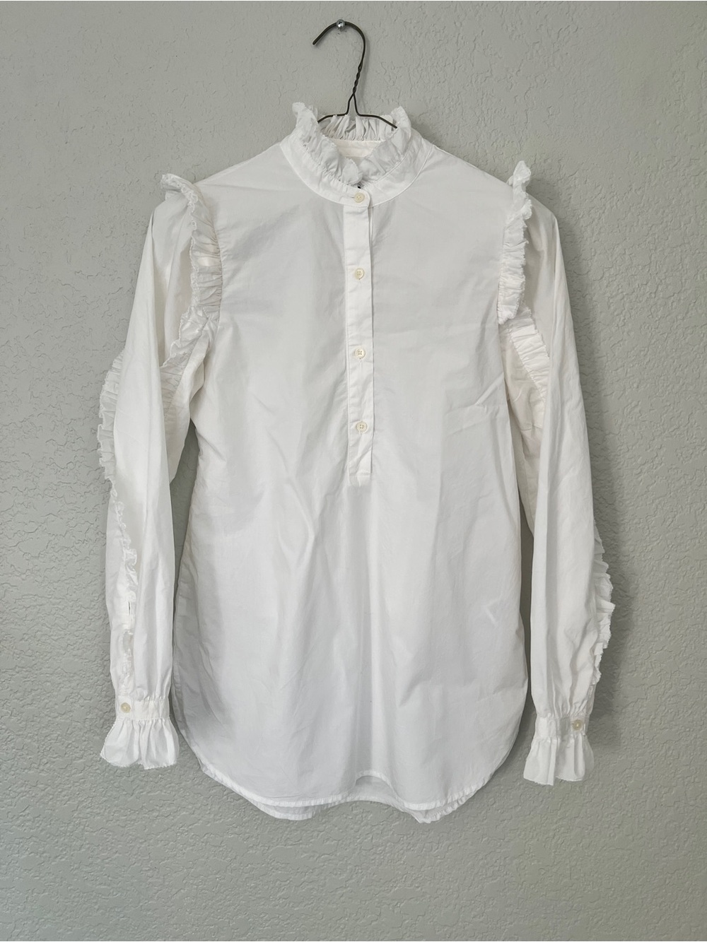 J. Crew White Ruffle-Trim Button Front Shirt